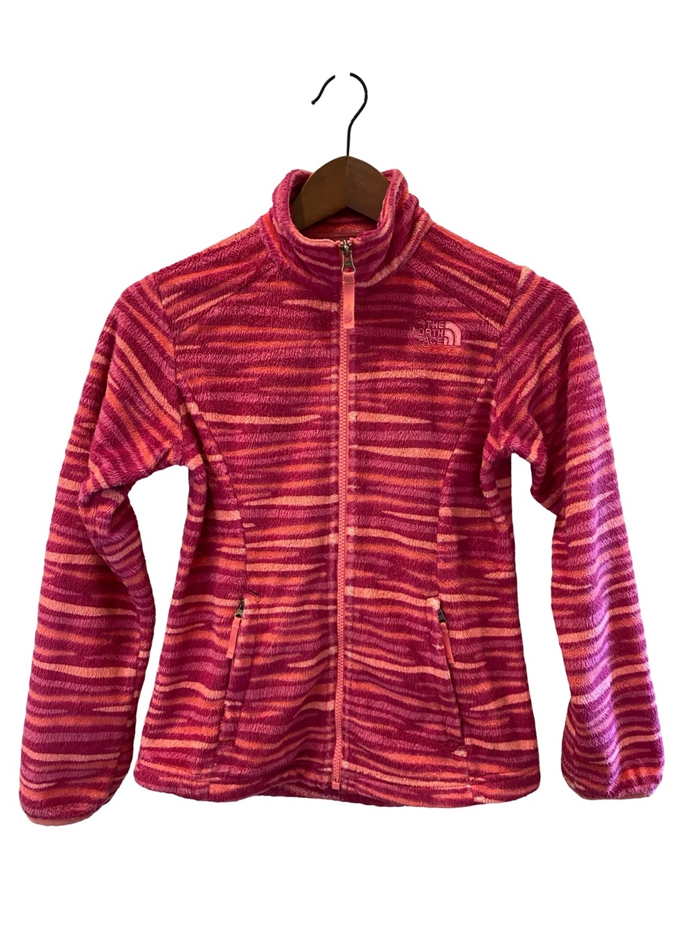 The North Face Kids Pink & Coral Striped Fleece Jacket - Full Zip - Size Medium